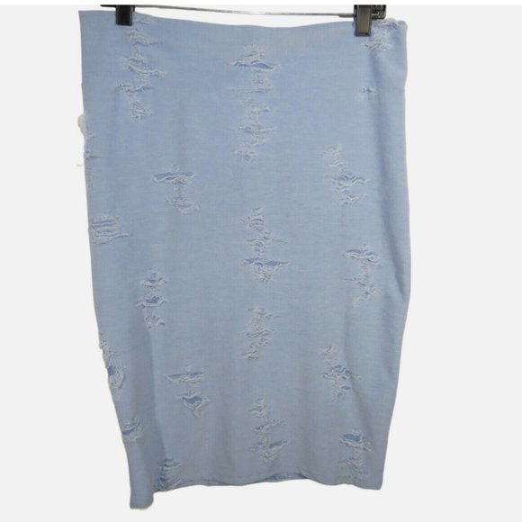 Women's Size Large Blue Destructed Pencil Skirt, Soft, Stretchy - Picture 1 of 7